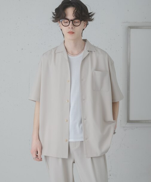 『速乾』ドライタッチオープンカラールーズショートスリーブシャツ