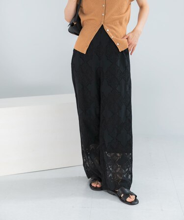 パネルレースストレートイージーパンツ