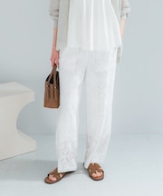 パネルレースストレートイージーパンツ