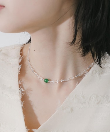 ステンレスカラートップクリアビーズネックレス