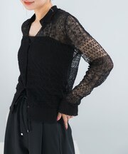 リネン混クロシェニットカーディガン