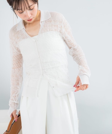 リネン混クロシェニットカーディガン
