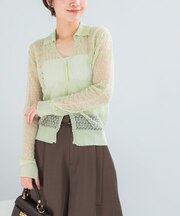 リネン混クロシェニットカーディガン