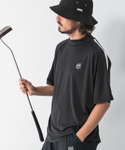 OOPS 吸水速乾ラインモックネックTシャツ