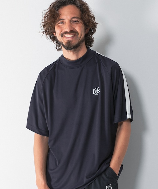 OOPS 吸水速乾ラインモックネックTシャツ