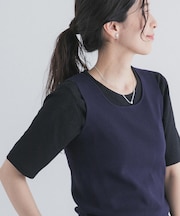 5分袖楊柳カットTシャツ