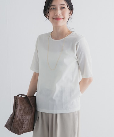 5分袖楊柳カットTシャツ