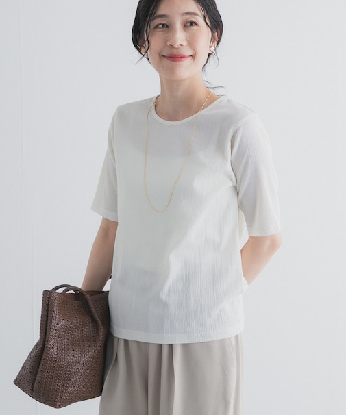 5分袖楊柳カットTシャツ