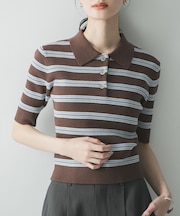 コットンシルクハーフスリーブポロ衿ニット