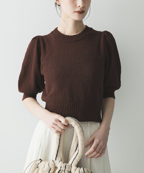 新品 juemi ショートニット ブラウン JUEMI（ジュエミ） ニット セーター EMB Half Zip Cropped Knit