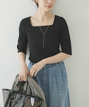 5分袖リブカットソー