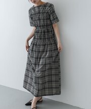 チェックシャーリングワンピース