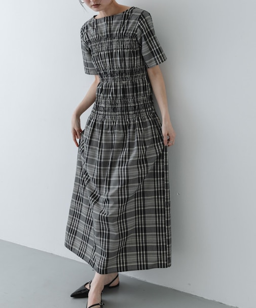 チェックシャーリングワンピース