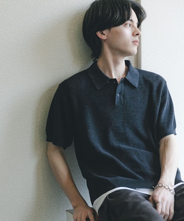『洗濯可』エアリーメランジニットポロシャツ