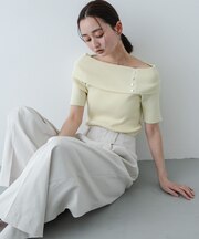 『洗濯可』メタルボタンオフショルリブセーター