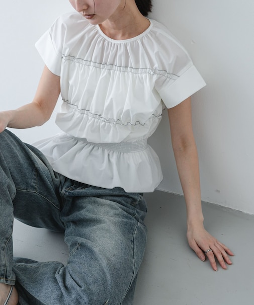 ロールアップシャーリングブラウス