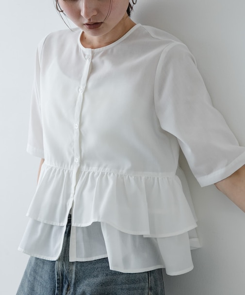 フリルペプラムブラウス