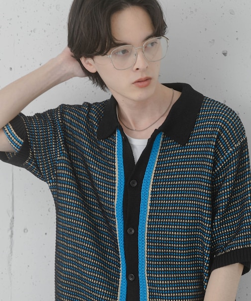 『洗濯可』ペーパータッチMIXショートスリーブニットシャツ