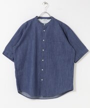 リネンブレンド デニムバンドショートスリーブシャツ