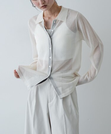 『洗濯可／接触冷感』シアーニットシャツカーディガン