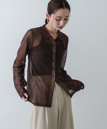 『洗濯可／接触冷感』シアーニットシャツカーディガン