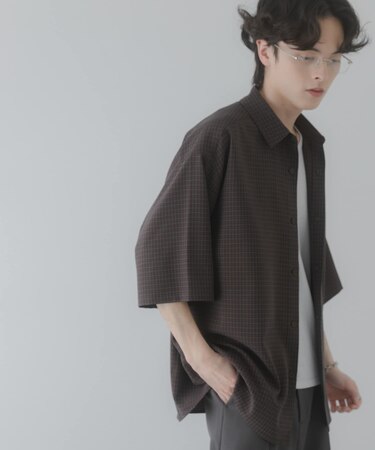 マイクロチェックエクストラルーズショートスリーブシャツ
