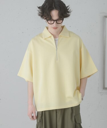 ダンボールポンチハーフジップショートスリーブTシャツ