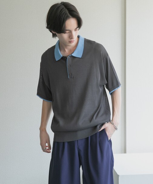 フェイクレイヤードニットポロシャツ