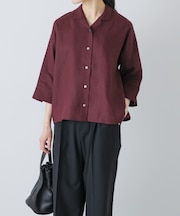 リネン半袖オープンカラーシャツ