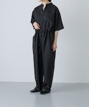 リネンハーフスリーブオールインワン