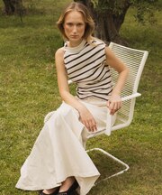 ESTHE　STRIPE TWIST ASYMMETRIC T-SHIRTS