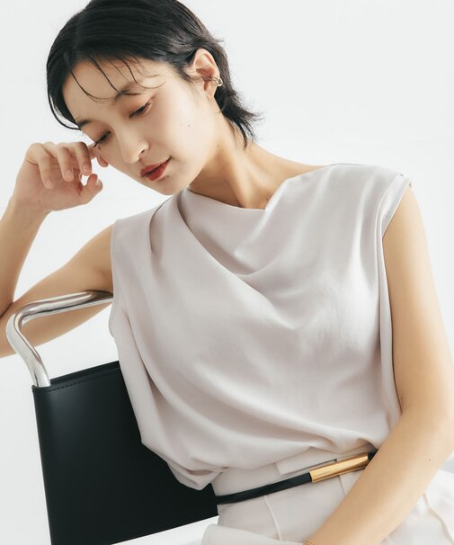 クールタッチ 防シワドレープブラウス