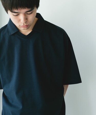 『吸水速乾／防シワ／抗ピリング／UVカット／イージーケア』DRYMIX Vネック ポロカラー ショートスリーブ Tシャツ