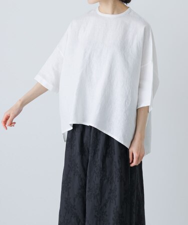 リネンクルーネック半袖シャツ