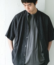 バンドカラーショートスリーブ 総柄シャツ
