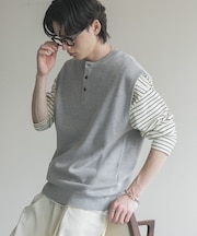 『洗濯可』ヘンリーネックニットベスト