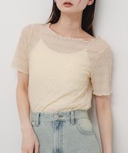 シャーリングシアートップ(5分袖)