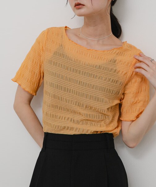 シャーリングシアートップ(5分袖)