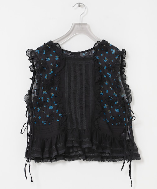crinkle crinkle crinkle　SHEER FLOWER VEST BLOUSE