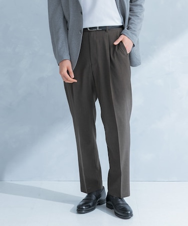 LIFE STYLE TAILOR　リネンライクコンフォータブル1タックパンツ