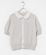 MARILYN MOON　LACE COLOR KNIT CARDIGAN