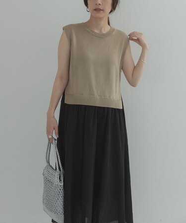 『WEB限定』バイカラーニットドッキングワンピース