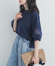 異素材ドッキングスリーブプルオーバー