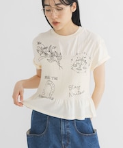 シャーリングデザインプリントTEE
