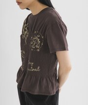 シャーリングデザインプリントTEE