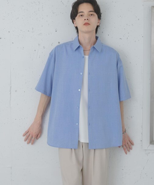 メランジレギュラーカラーショートスリーブシャツ