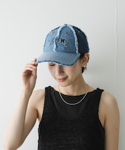 GANNI DENIM PATCHWORK CAP