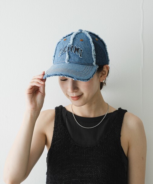 GANNI DENIM PATCHWORK CAP