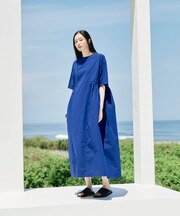 コットンシルクサイドギャザーワンピース