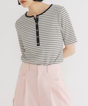 ワッフルボーダーヘンリネックTEE